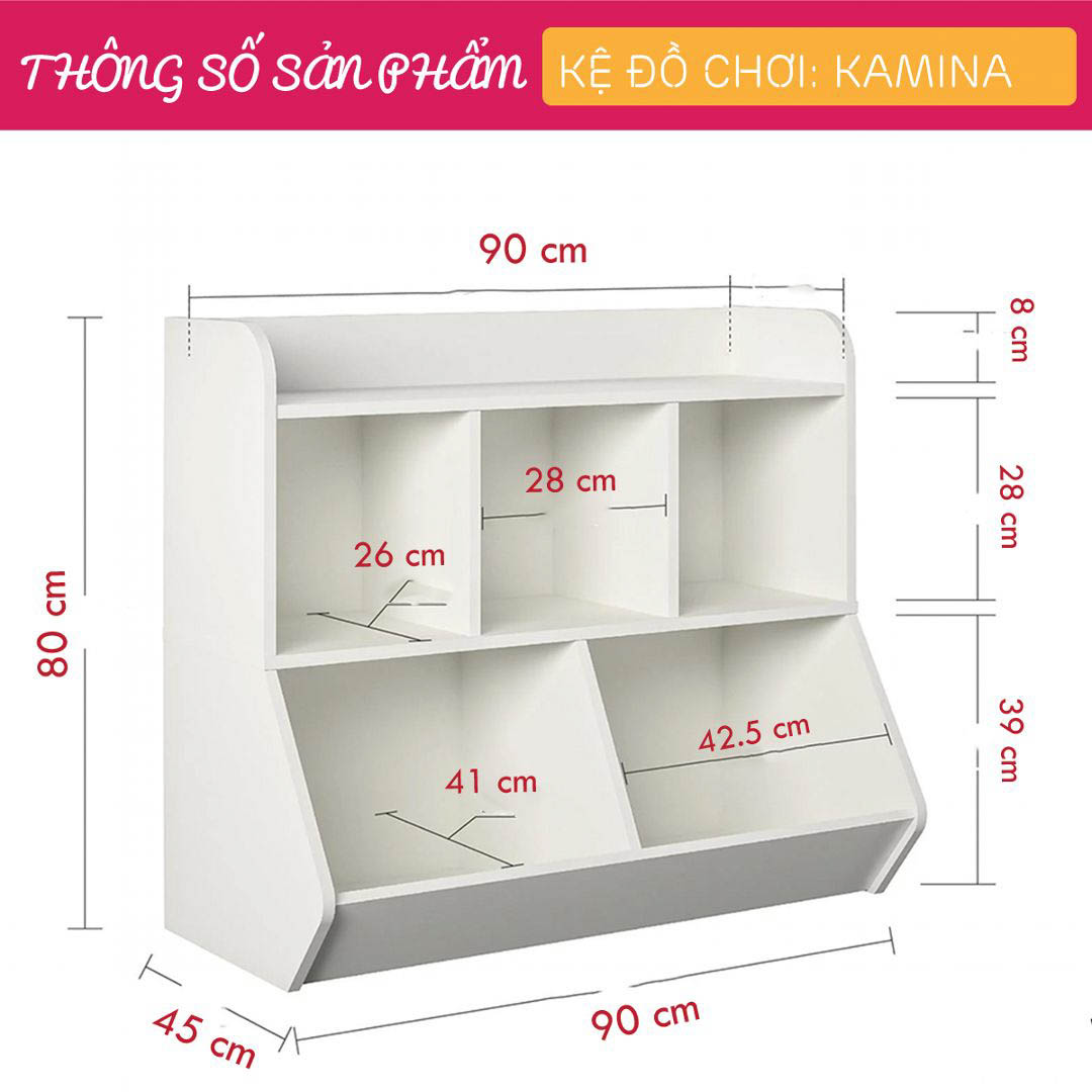 Kệ để đồ chơi cho bé SMLIFE Kamina  | Gỗ MDF dày 17mm chống ẩm | D90xR45xC80cm