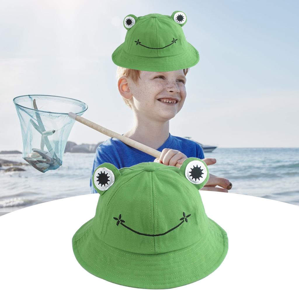 Kids Frog Bucket Hat Cute Fisherman Hat Sun Protection Beach Travel Cap Wide Brim Fisherman Hat for Children Girls Boys