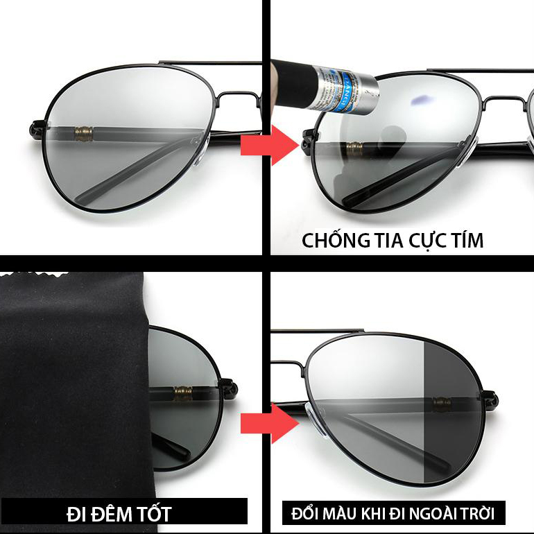 Kính Mát Nam Phân Cực Đổi Màu Chống Tia UV + Tặng Hộp Và Khăn Lau Kính