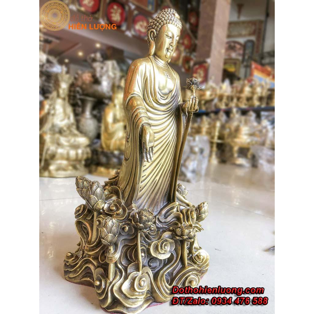 Tượng Phật Tổ A Di Đà Tọa Đài Sen Bằng Đồng Cao 40cm