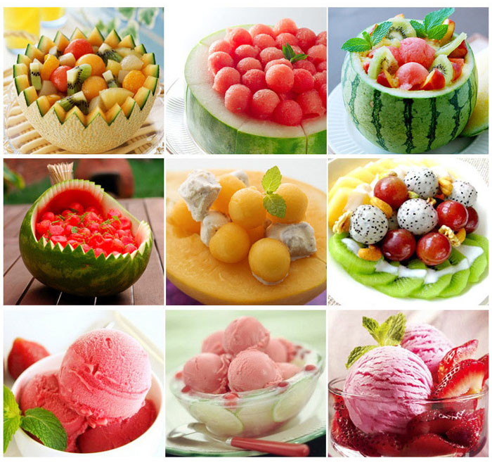 Bộ 4 Muỗng Múc Kem, Trái Cây Viên Tròn,Tỉa Trái Cây, Rau Củ 2 in 1