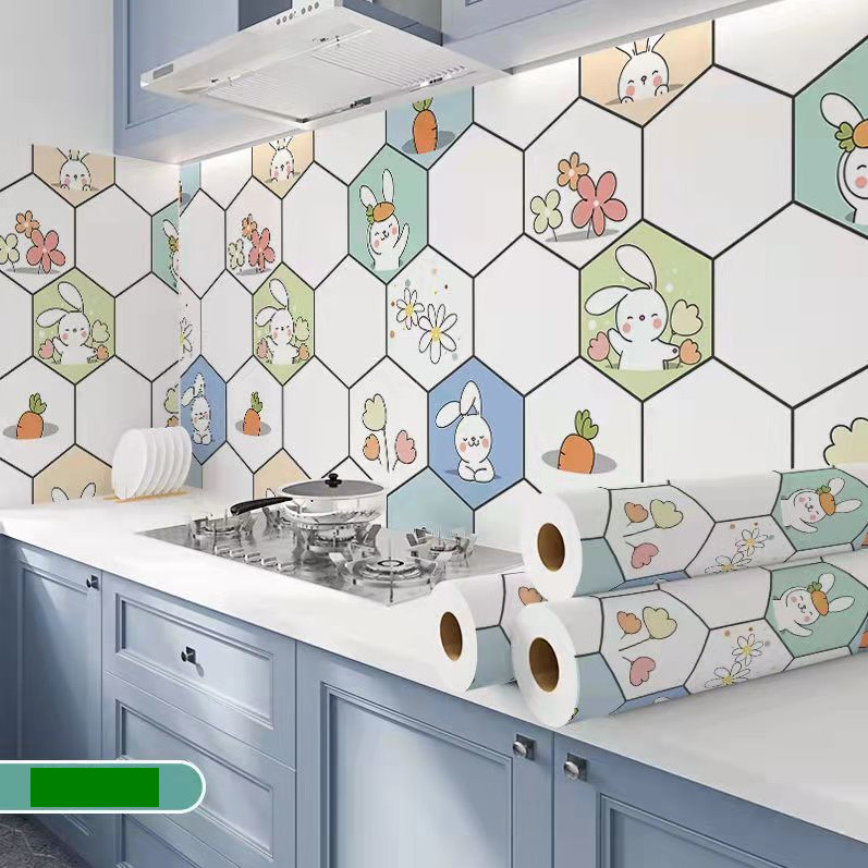 Combo 3 mét giấy dán bếp, decal dán bếp tráng nhôm THỎ CÀ RỐT khổ 60cm có keo sẵn
