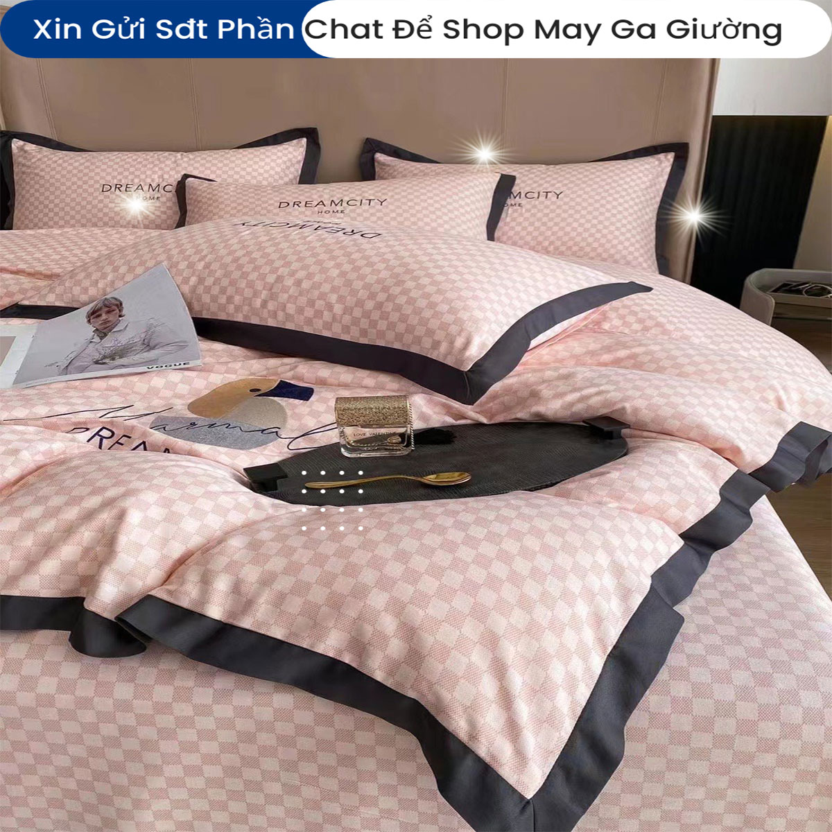 Bộ Chăn Ga Gối Đệm Phi Lụa Tencel Dream City Home Drap Giường Phi Bóng Cao Cấp Bo Chun Drap Chăn Chần Bông