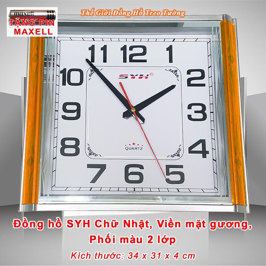 Đồng Hồ Treo Tường KIM TRÔI SYH Chữ Nhật Viền Mặt Gương – Thiết Kế Phối Màu 2 Lớp – Bảo Hành 1