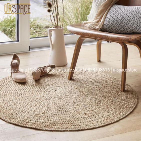 Thảm lục bình hình tròn đường kính 100cm, 120 cm/ Round hyacinth floor carpet D100 cm, D120 cm natural color