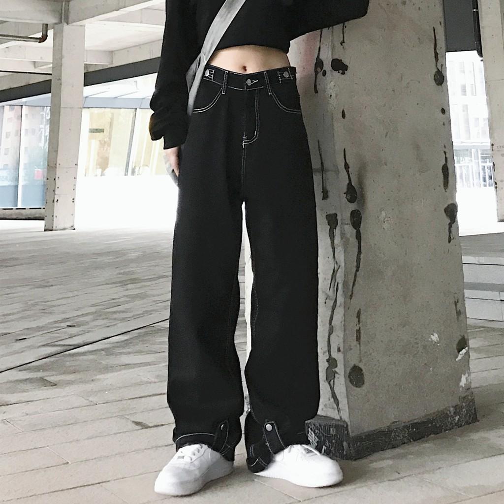 Quần jeans ulzzang đen viền trắng mới