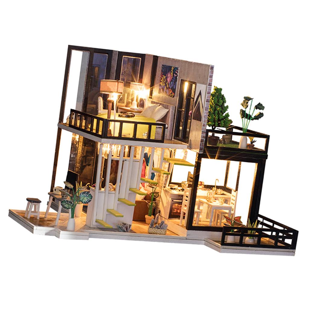 Handcrafts 1/20 Wooden Dollhouse DIY Modern Large House 3D Puzzles Kit Gift