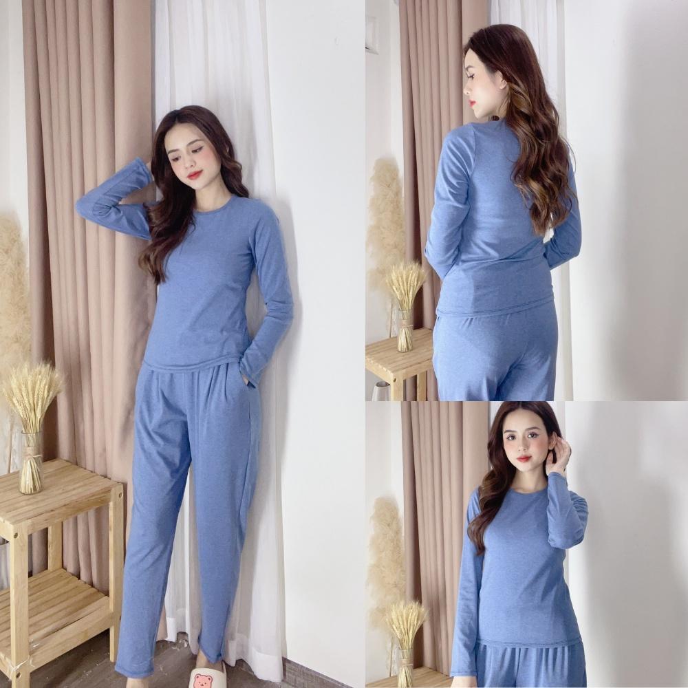 Bộ mặc nhà tay dài nữ thu đông Cotton chất len cao cấp, giá rẻ có đủ size Từ S đến xxl