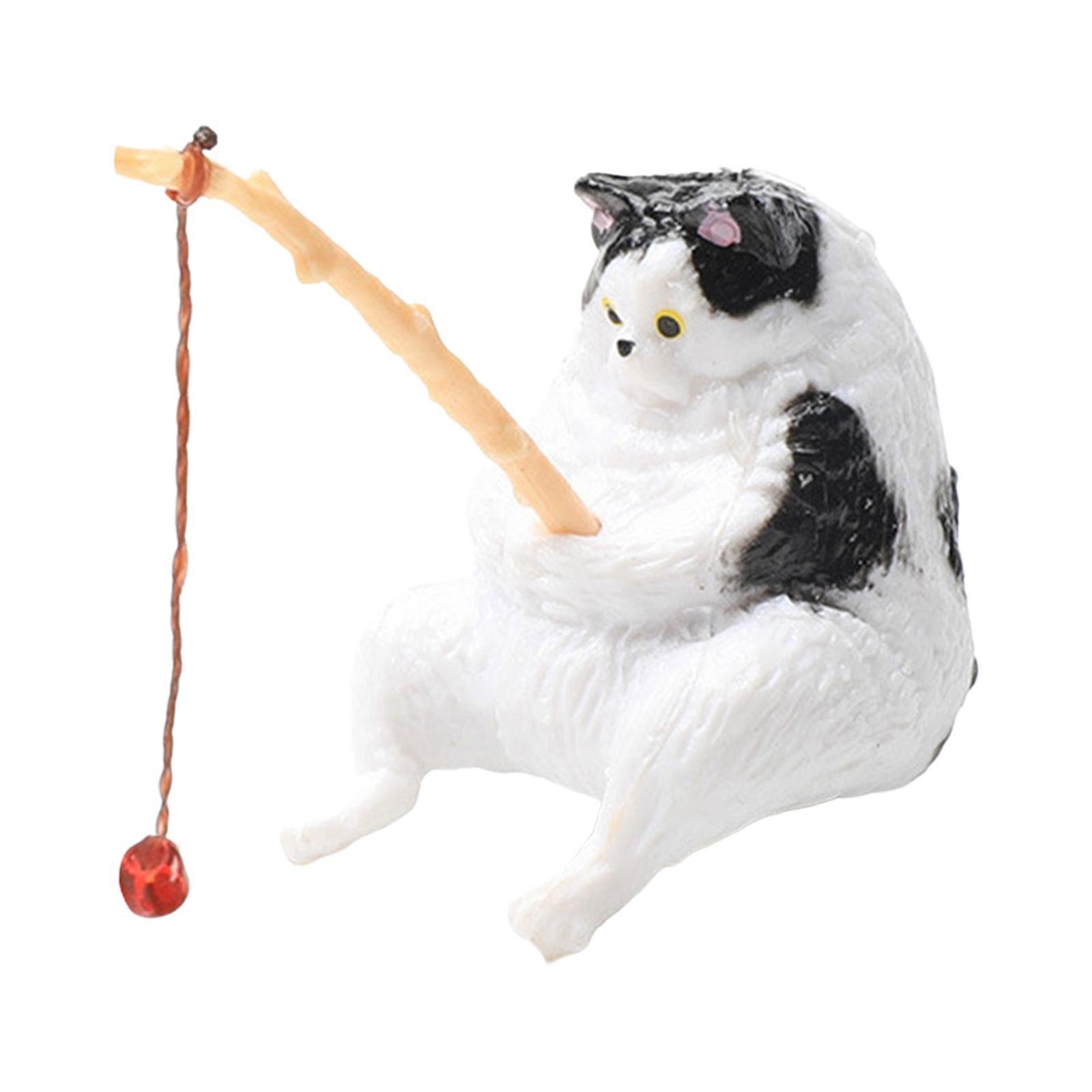 Cat Fishing Figurine Decorative Kitten Fishing Ornament for Garden