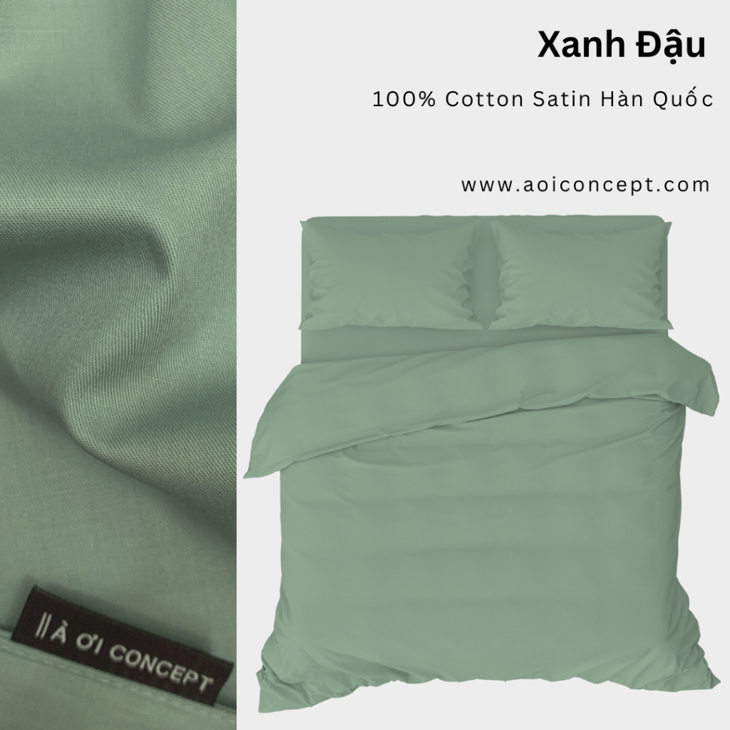 Bộ Chăn Ga Gối 4 Món Cotton Satin Size 1m6 x 2m Trơn Nhiều Màu À Ơi Concept cao cấp Hàn Quốc