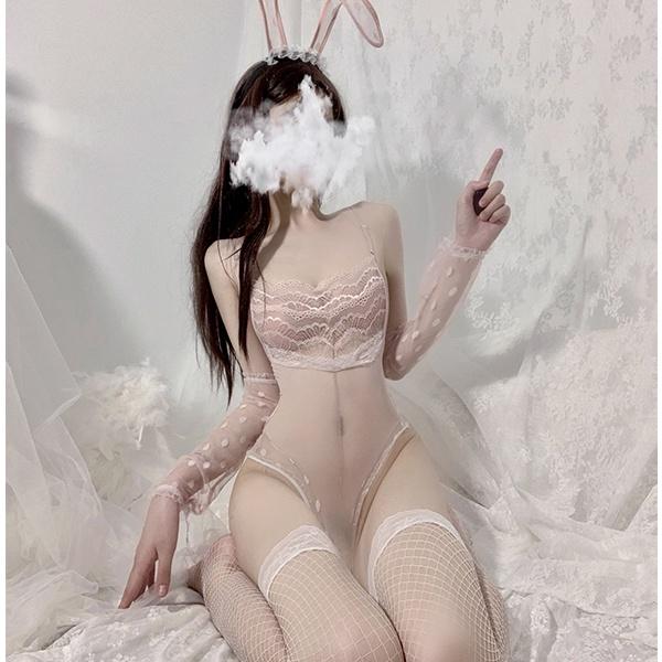 Cosplay thỏ sexy đồ ngủ bé thỏ Bunny chấm bi quyến rũ đồ lót liền thân bodysuit ren xuyên thấu gợi cảm BIKI HOUSE N734
