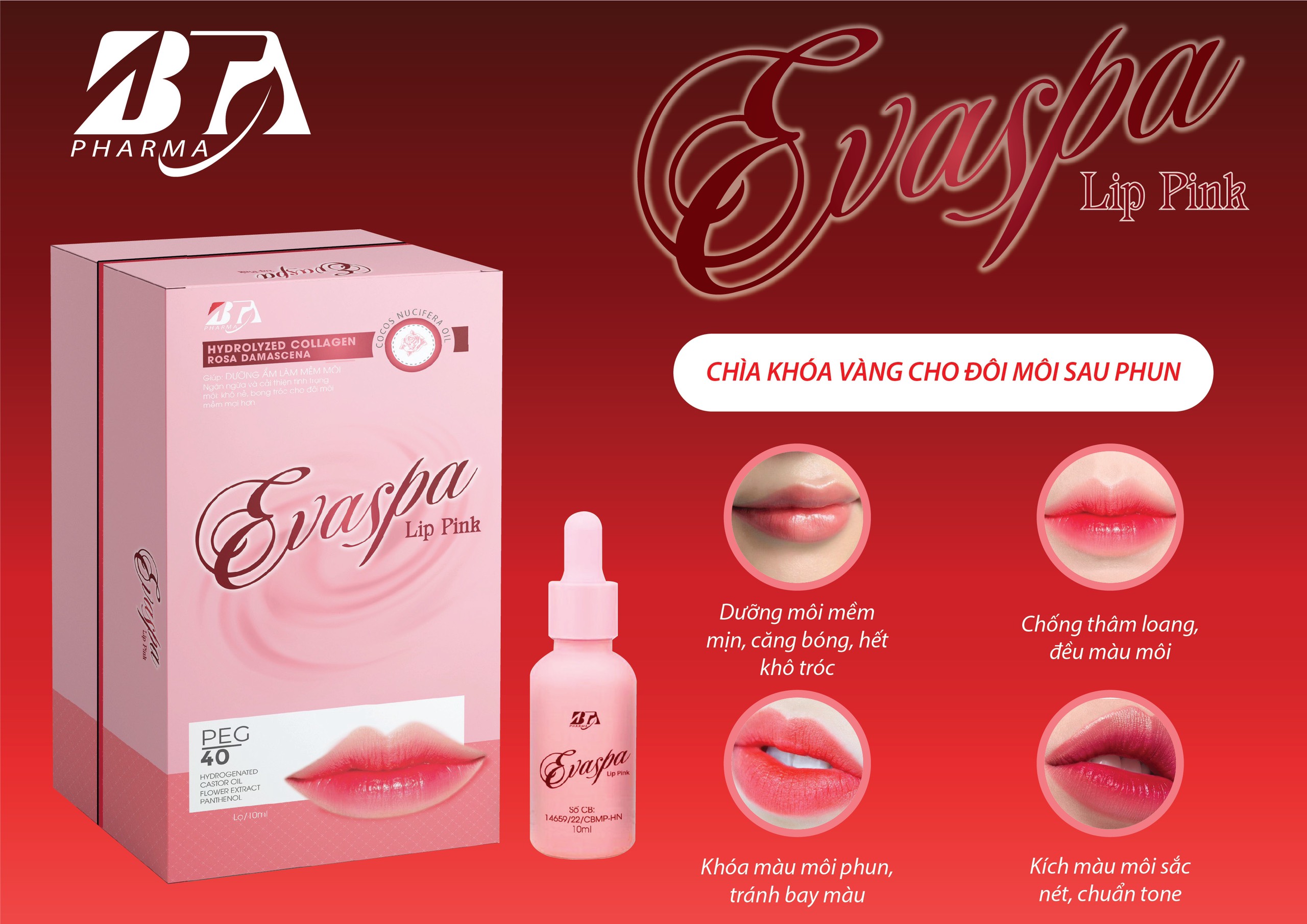 SERUM DƯỠNG MÔI EVASPA LIP PINK GIÚP DƯỠNG ẨM, LÀM MỀM MÔI, NGĂN NGỪA VÀ CẢI THIỆN TÌNH TRẠNG MÔI KHÔ NẺ, BONG TRÓC LỌ 10ML