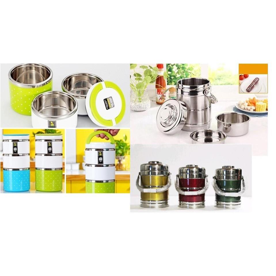 Cặp lồng 1 ngăn, 2 ngăn, 3 ngăn chấm bi, màu, trắng