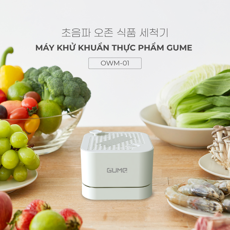 Máy khử khuẩn thực phẩm Gume OWM-01 cao cấp - Giúp làm sạch rau củ quả, loại bỏ vi khuẩn và thuốc trừ sâu - Sạc không dây, chống nước IPX7 - BH 12 tháng