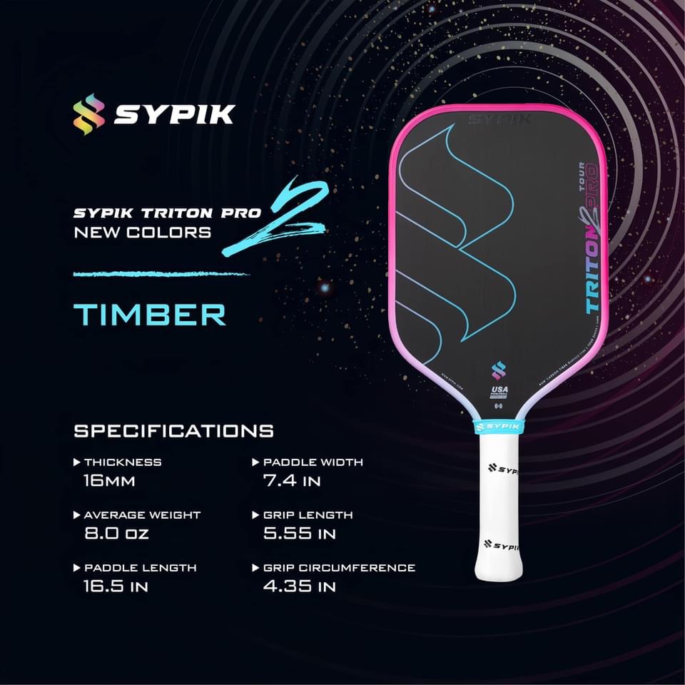 Vợt Pickleball Sypik Triton Pro Sport -2025, Tay cầm ergonomically, Chất liệu Cacbon T700, Trọng lượng 8oz Cán Vợt