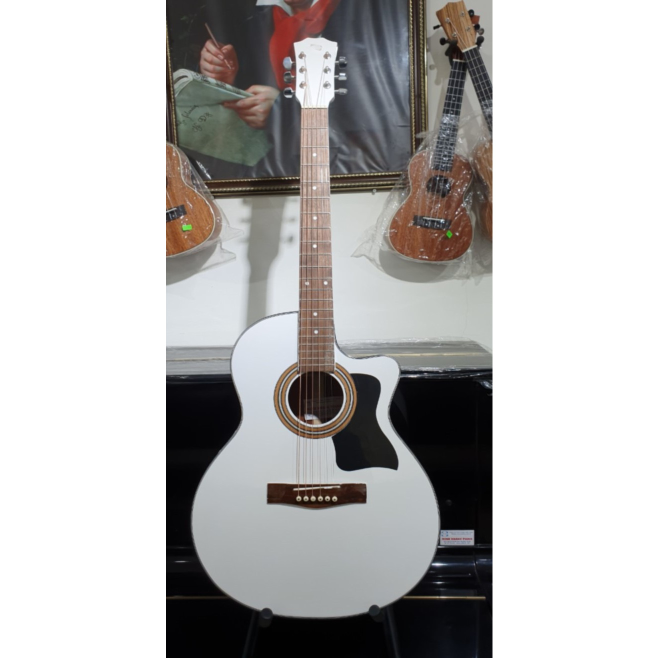 Đàn guitar Aucoustic MKAC165, thùng eo, màu trắng, size 4, kèm bao da 3 lớp, bộ dây