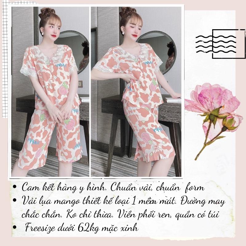 Đồ bộ nữ tay ngắn quần lửng mặc nhà dễ thương, bộ ngủ Pijama vải lụa mango mềm mát Freesize dưới 62kg MY STORE