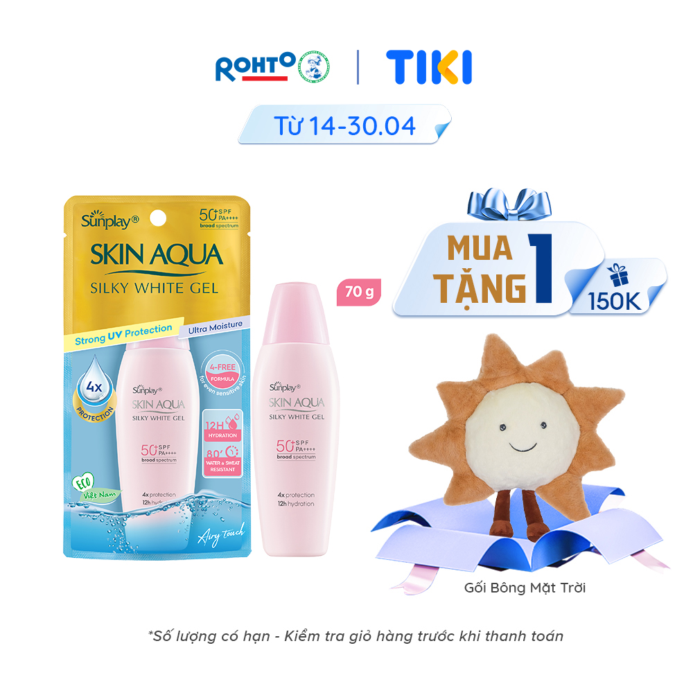 Kem chống nắng Skin Aqua dưỡng trắng & dưỡng ẩm, dùng hàng ngày dạng gel Sunplay Skin Aqua Silky White Gel Eco Việt Nam SPF 50, PA++++ 70g