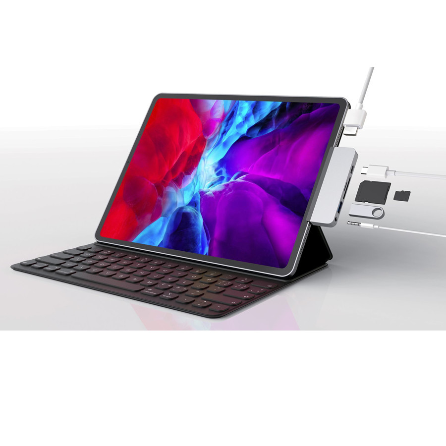 Cổng chuyển/ Hub USB Type-C 6in1 HyperDrive Dành Cho iPad Pro 2018-2020 và Macbook/Laptop/Smartphone (Grey) - Hàng Chính Hãng