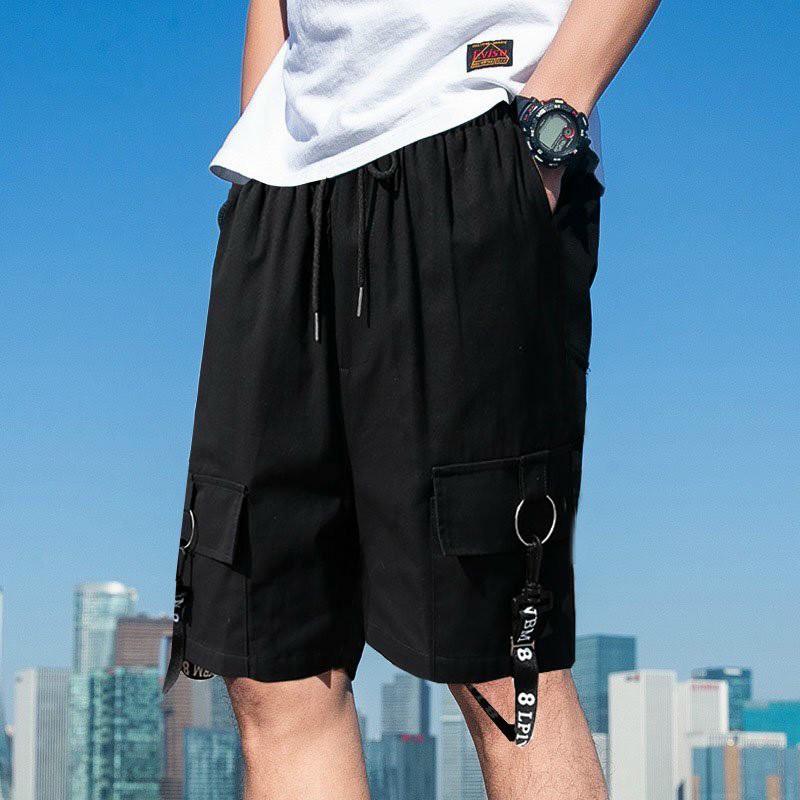 &lt;FREE SHIP&gt; Quần short túi hộp unisex vải kaki co giãn phối dây