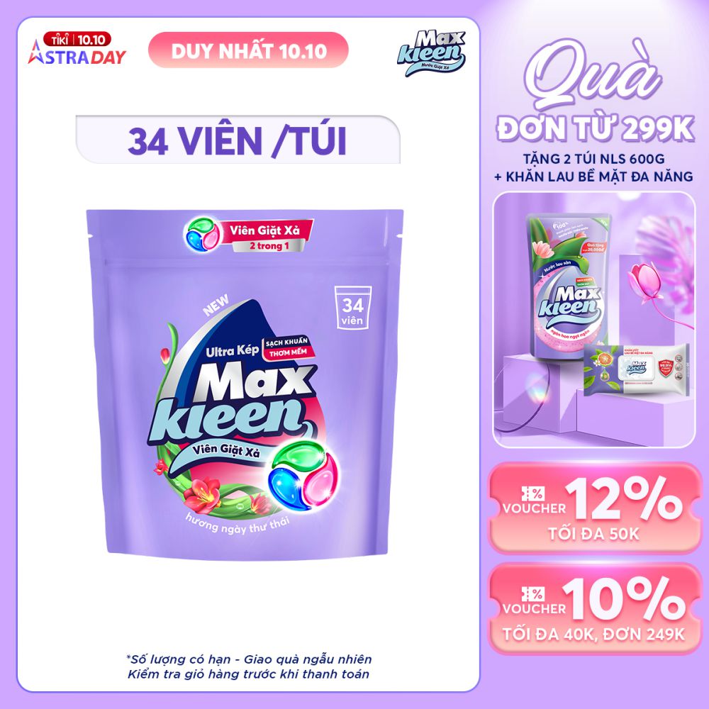 Túi viên giặt xả MaxKleen Hương ngày thư thái (34 viên/ túi)