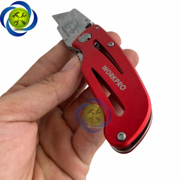 Dao rọc cáp Workpro WP211003 gấp gọn thân nhôm màu đỏ