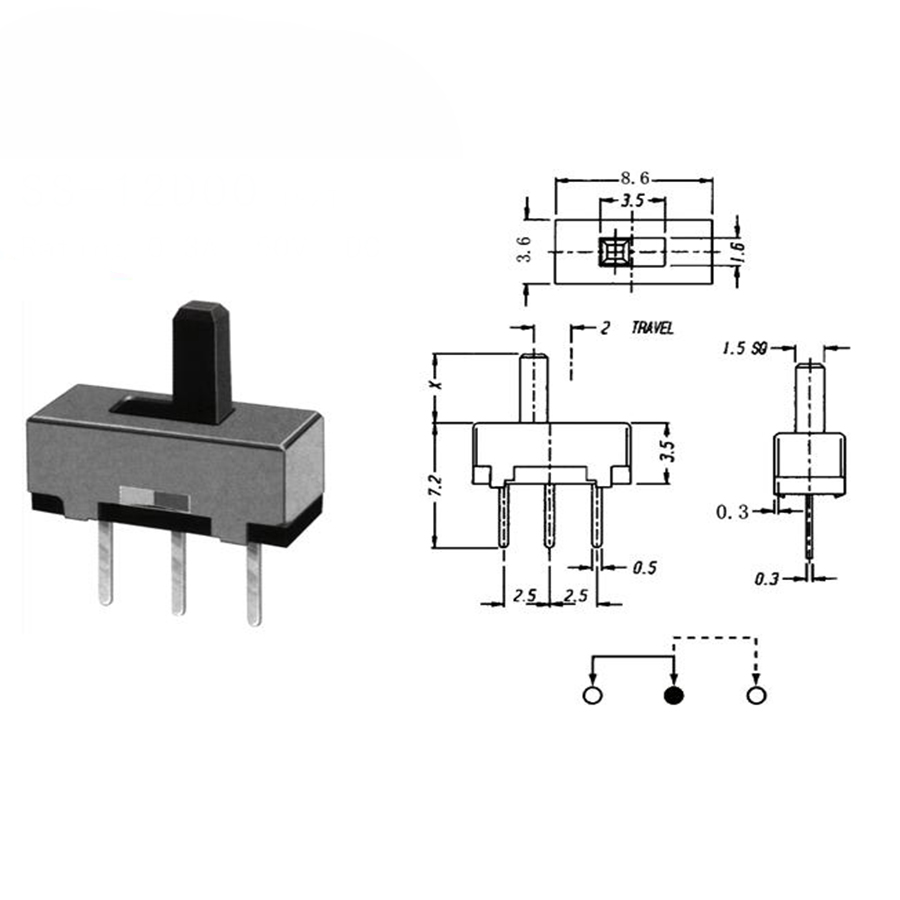 Bộ 10 Công tắc gạt SS 12D00 3 Chân