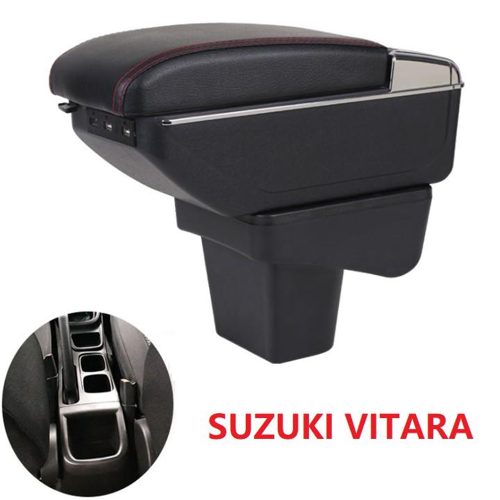 Hộp tỳ tay ô tô Suzuki Vitara tích hợp 7 cổng sạc USB DUSB-VTRA-D, chất liệu nhựa ABS và da PU cao cấp