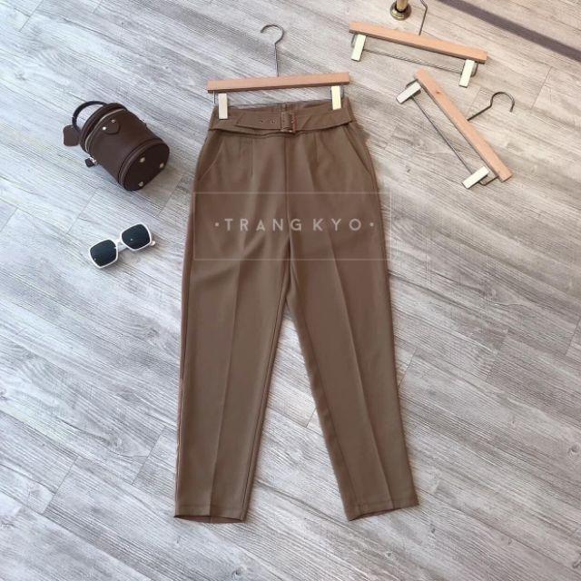Quần baggy nâu lưng cao kèm belt