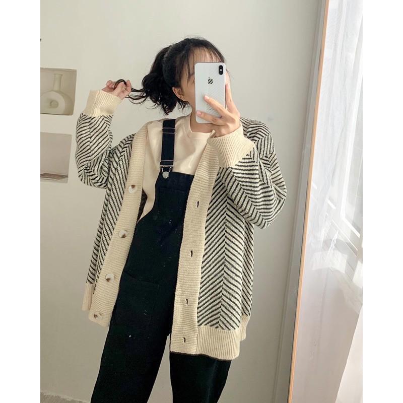 Áo cardigan len kẻ sọc