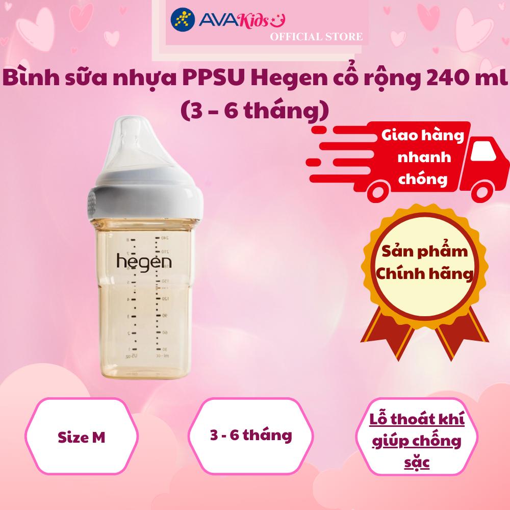 Bình sữa nhựa PPSU Hegen cổ rộng 240 ml (3 – 6 tháng)