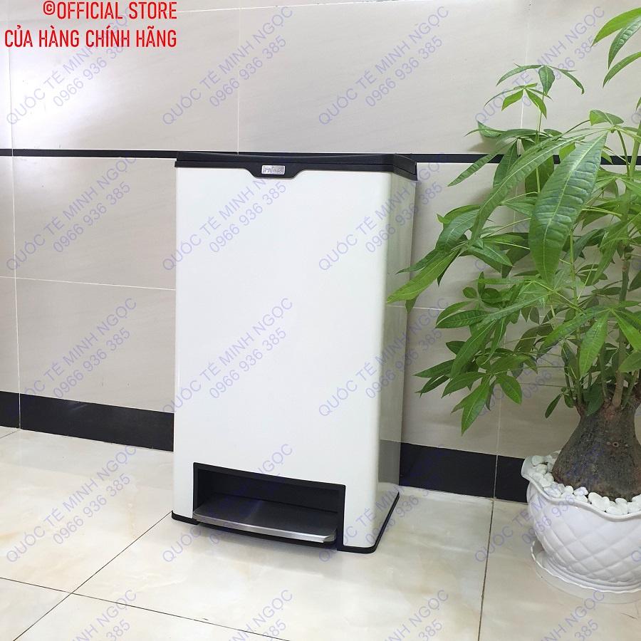 Thùng rác vuông đạp chân cỡ lớn màu trắng 40L_MNSPL2-904__Quốc Tế Minh Ngọc