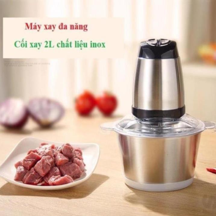 Máy Xay Thịt Cối Inox 4 Lưỡi Đa Năng, Công suất 250W- Xay thịt, xay tỏi ới, xay rau củ quả hs1