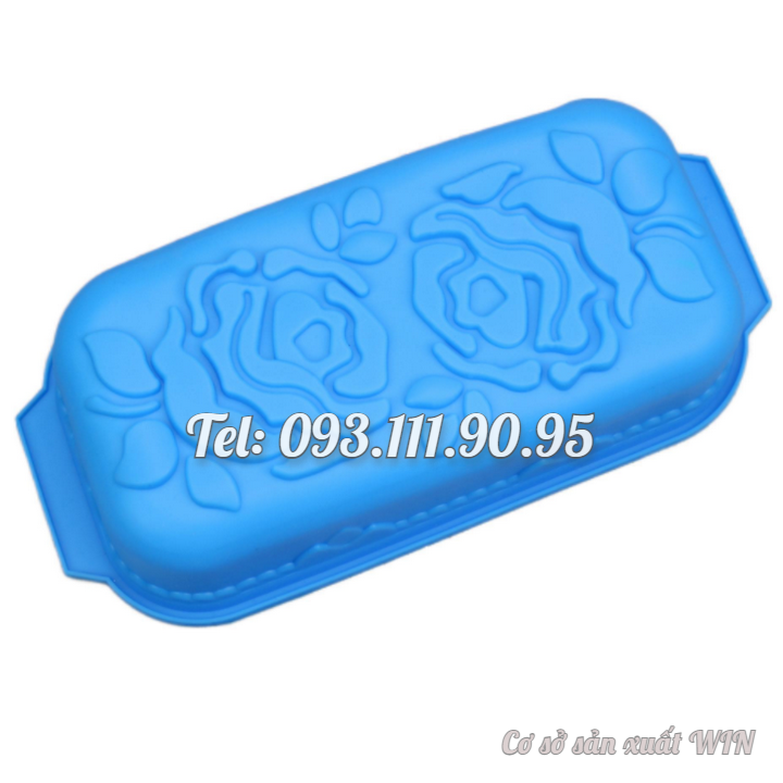 Khuôn silicon làm đế bánh, rau câu, bánh mì hình chữ nhật hoa hồng đôi kèm lá - Loại 29 cm - Mã số 1109