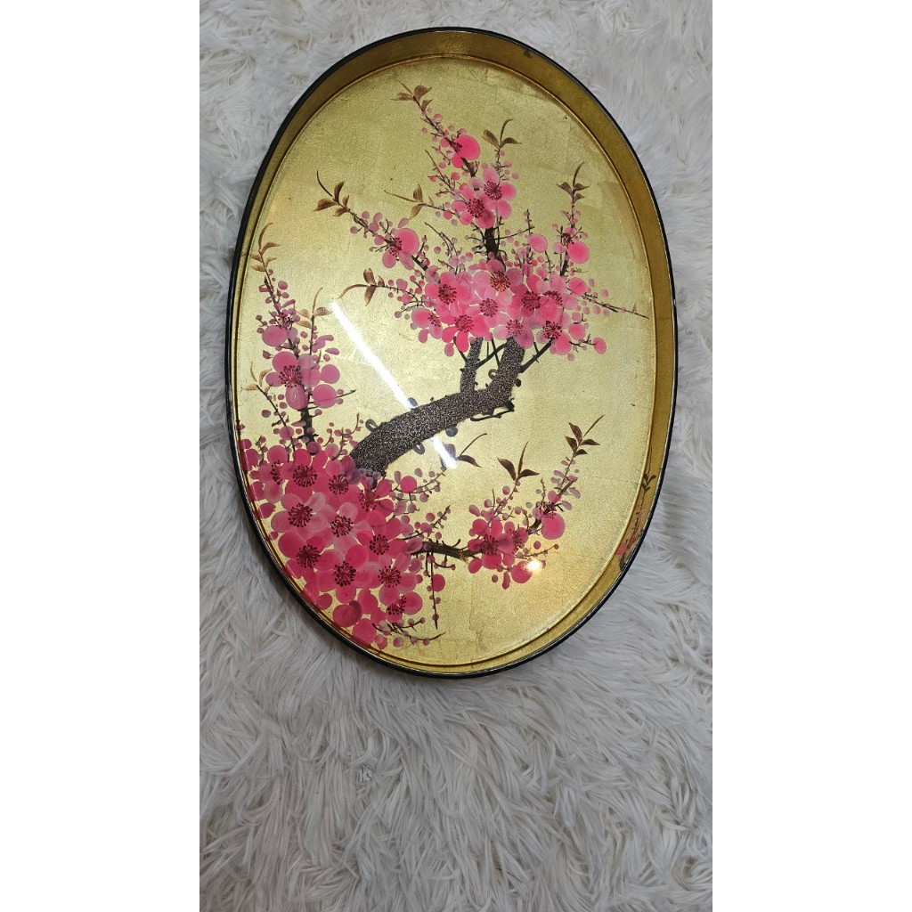 Khay gỗ sơn mài cao cấp Thanh Bình Lê dát vàng 35.5x23x3 cm đẹp mắt, sang trọng, quà tặng ý nghĩa