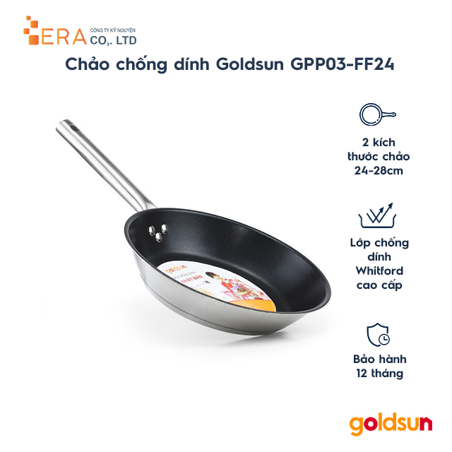 Chảo Inox Chống Dính Goldsun GPP03-FF24 (24cm) Dùng Mọi Bếp - Màu Ngẫu Nghiên - Chính Hãng