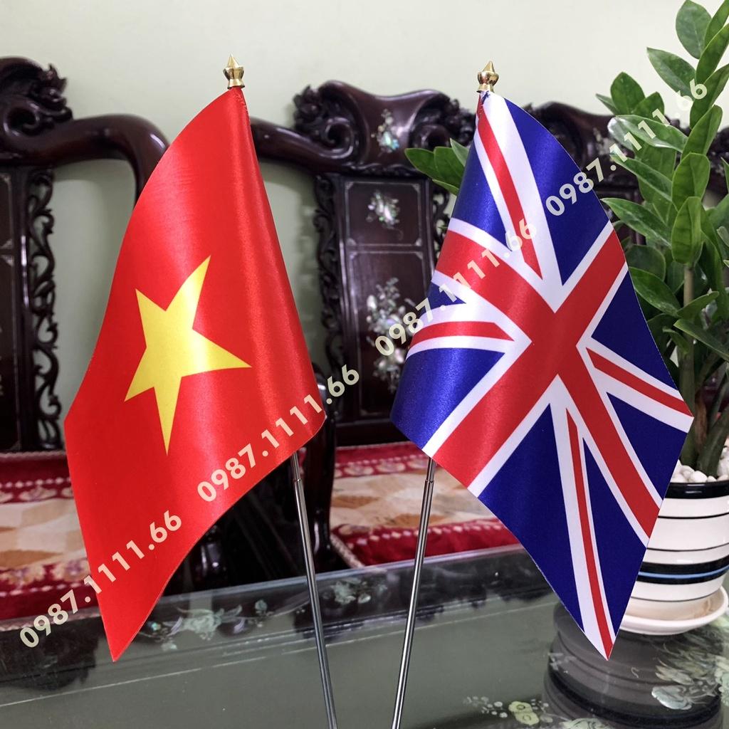 Cờ Để Bàn Trang Trí Đế Thép Loại cắm 2 cờ Việt Nam - Anh