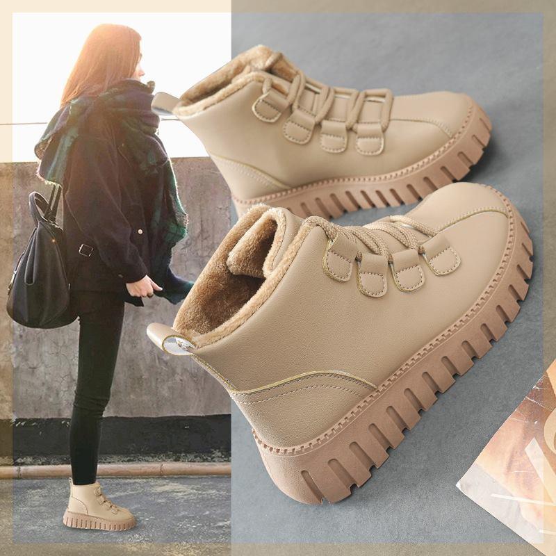 Giày Bốt Martin Cotton Cổ Cao Lót Lông Cừu Giữ Ấm Mùa Thu Đông Phong Cách Mới 2022 Cho Nữ