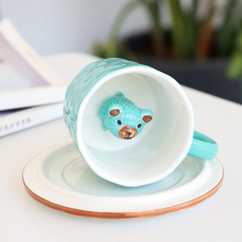 Cốc sứ trắng có tượng chó shiba bên trong , Cốc sứ cute, Quà lưu niệm, 280ml