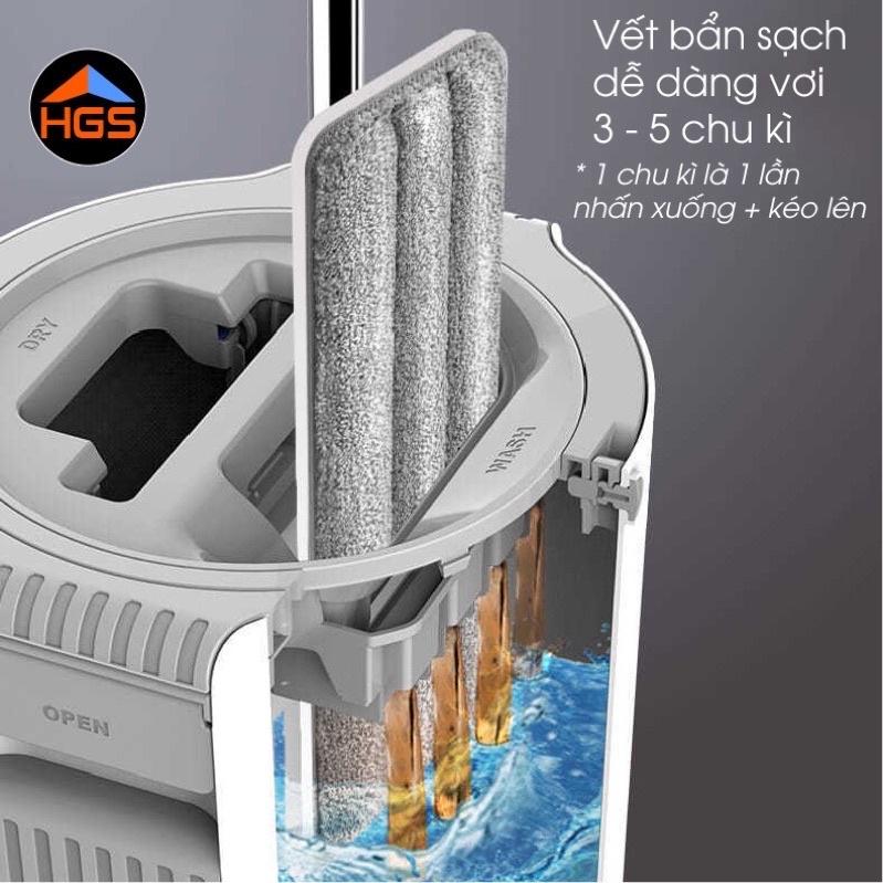 BỘ LAU NHÀ THÔNG MINH MÂM CHỮ NHẬT BN4, TỰ VẮT XOAY 360 ĐỘ,, CÂY LAU NHÀ INOX, 2 BÔNG LAU