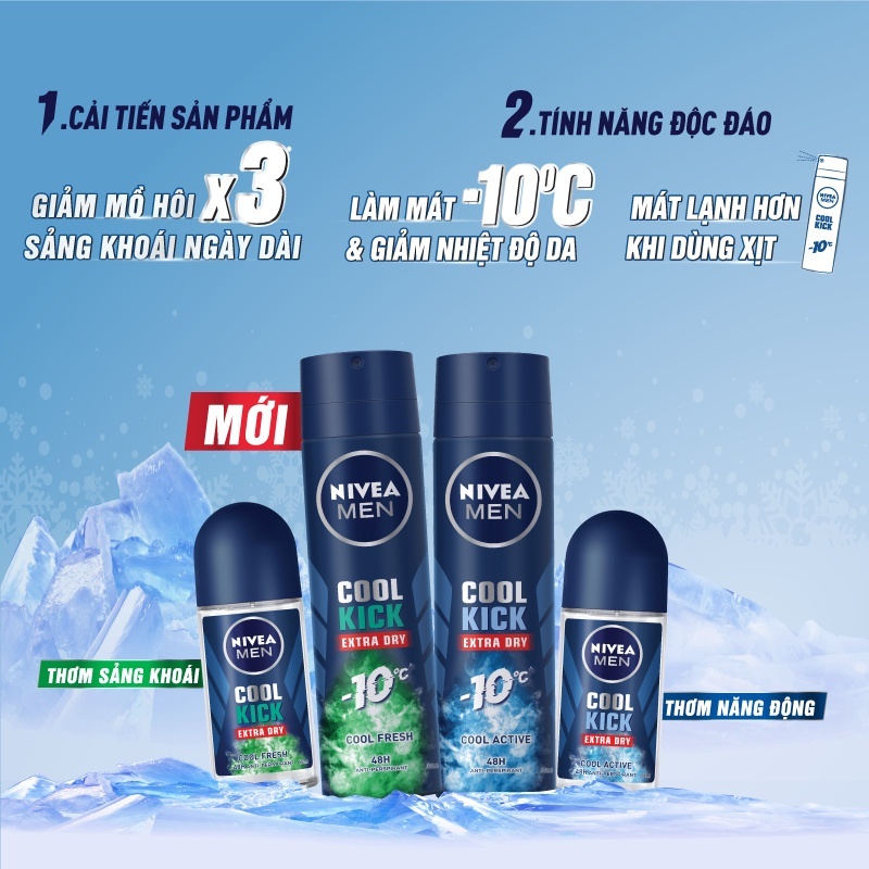 Xịt ngăn mùi NIVEA MEN Cool Kick Extra Dry Mát Lạnh - Siêu Khô Thoáng (150ml) - 83165