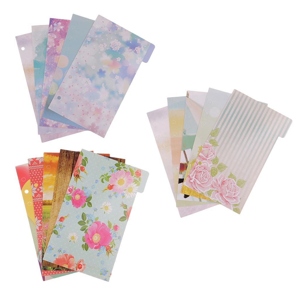 5 Pieces Colorful 6 Holes Memo Paper Indexing Dividers Sheets For Journal Note Book Diary Cardstock
