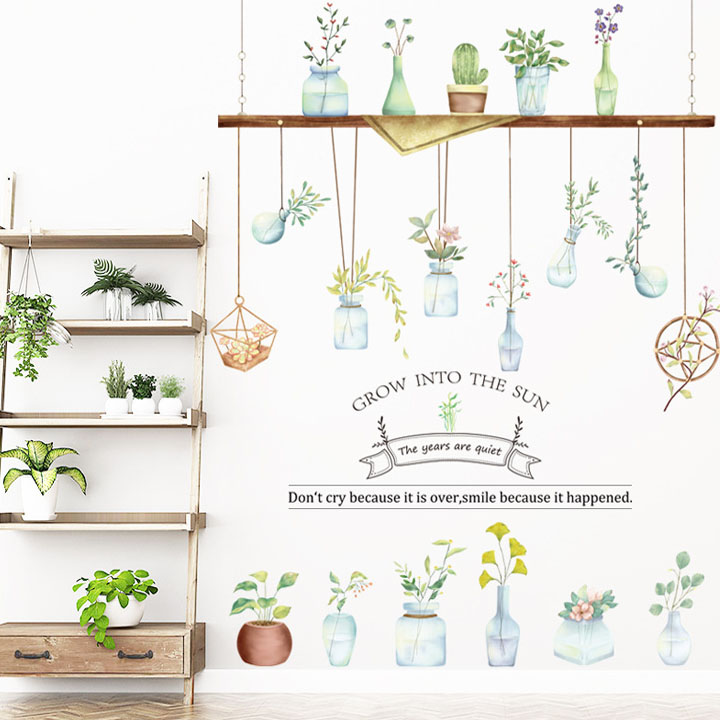 Decal dán tường trang trí phòng khách, quán cafe- Kệ cây- mã sp DLV59