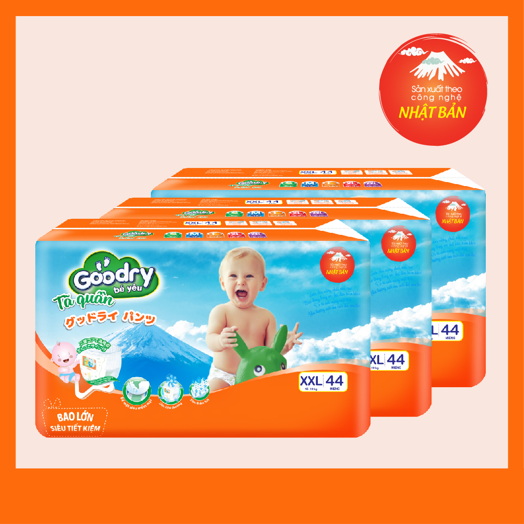 Combo 3 Tã Quần Goodry XXL44 [44 miếng] công nghệ Nhật Bản dành cho bé từ 15- 19kg,