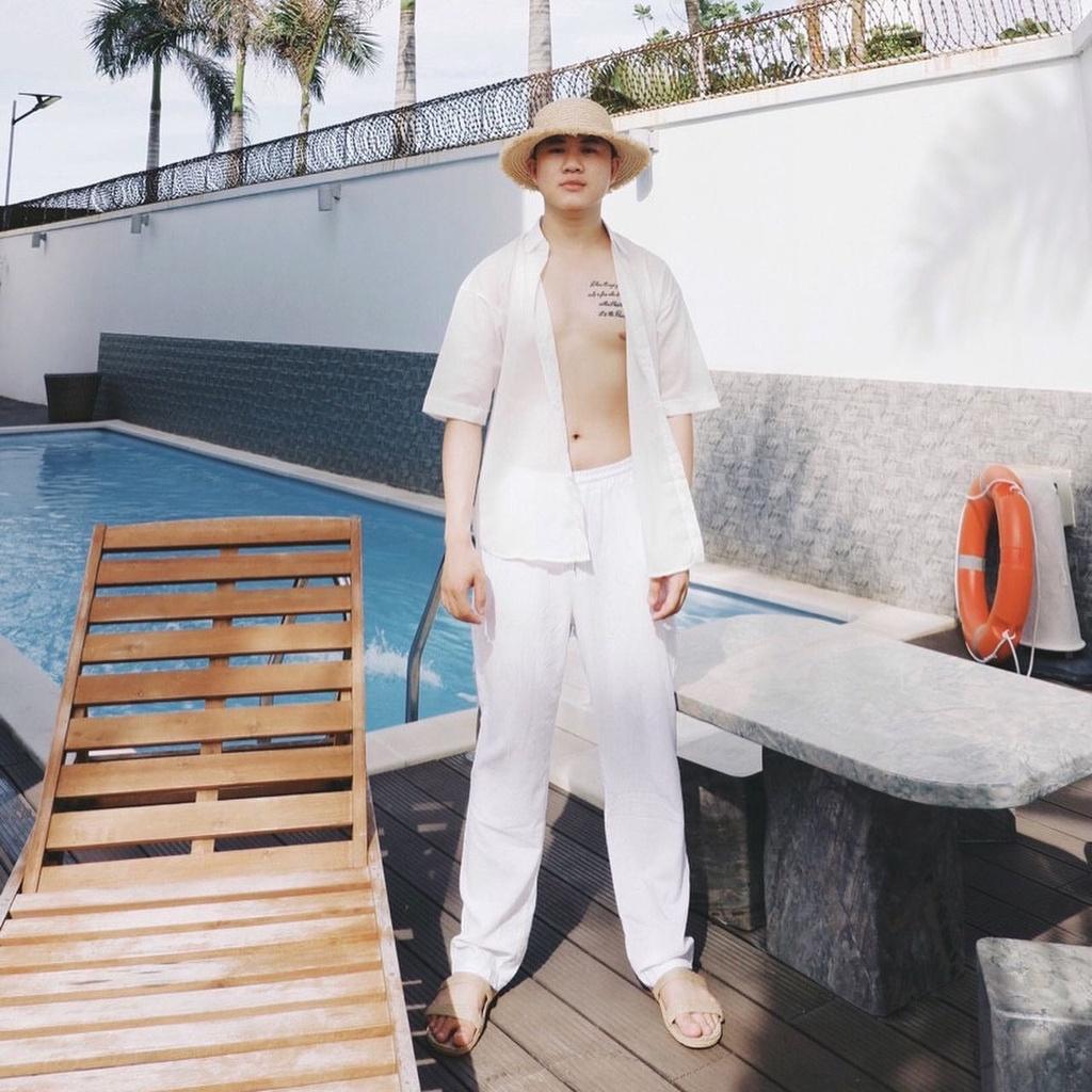 Quần dài linen đũi màu trắng Hung Tubes thoải mái phôm xuông - 3
