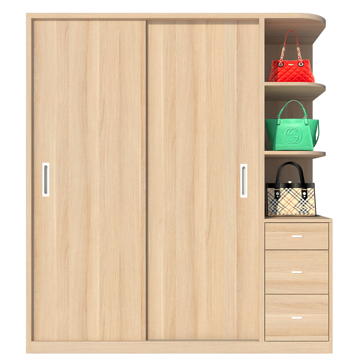 Tủ quần áo gỗ MDF Tundo cửa lùa màu sồi nhạt 180 x 55 x 200cm