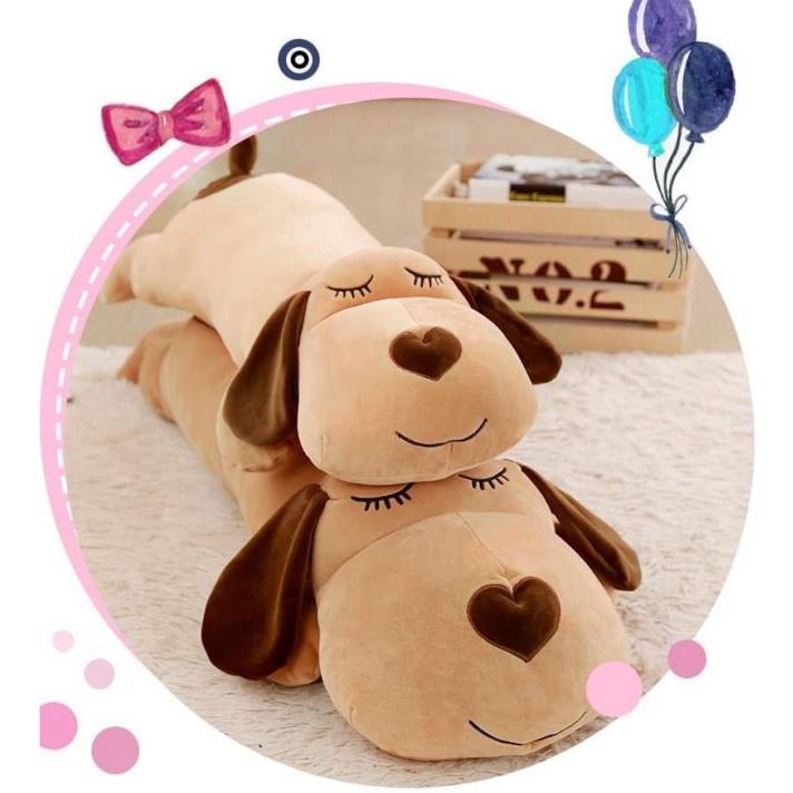 Gấu bông to gấu ôm thú nhồi bông con chó nằm dài mũi tim to mềm mịn size 90cm 1m1