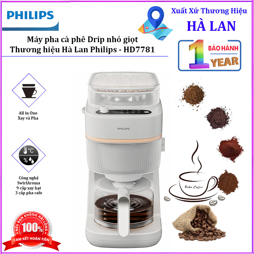 HÀNG CHÍNH HÃNG - Máy pha cà phê Drip nhỏ giọt, thương hiệu Hà Lan cao cấp Philips Morgen HD7781/90