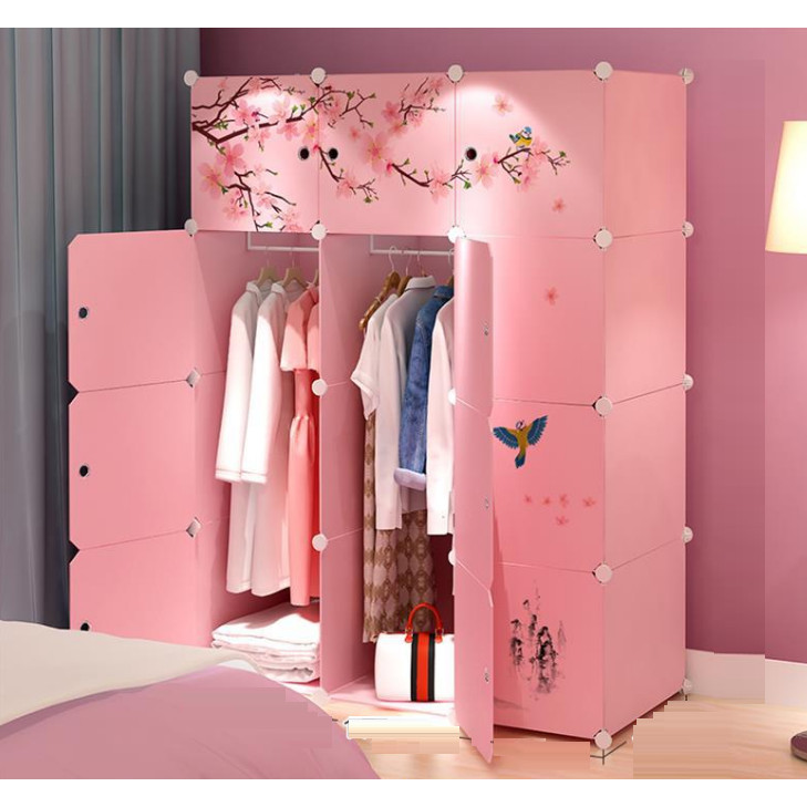 Tủ nhựa ghép 12 ô màu hồng sang trọng