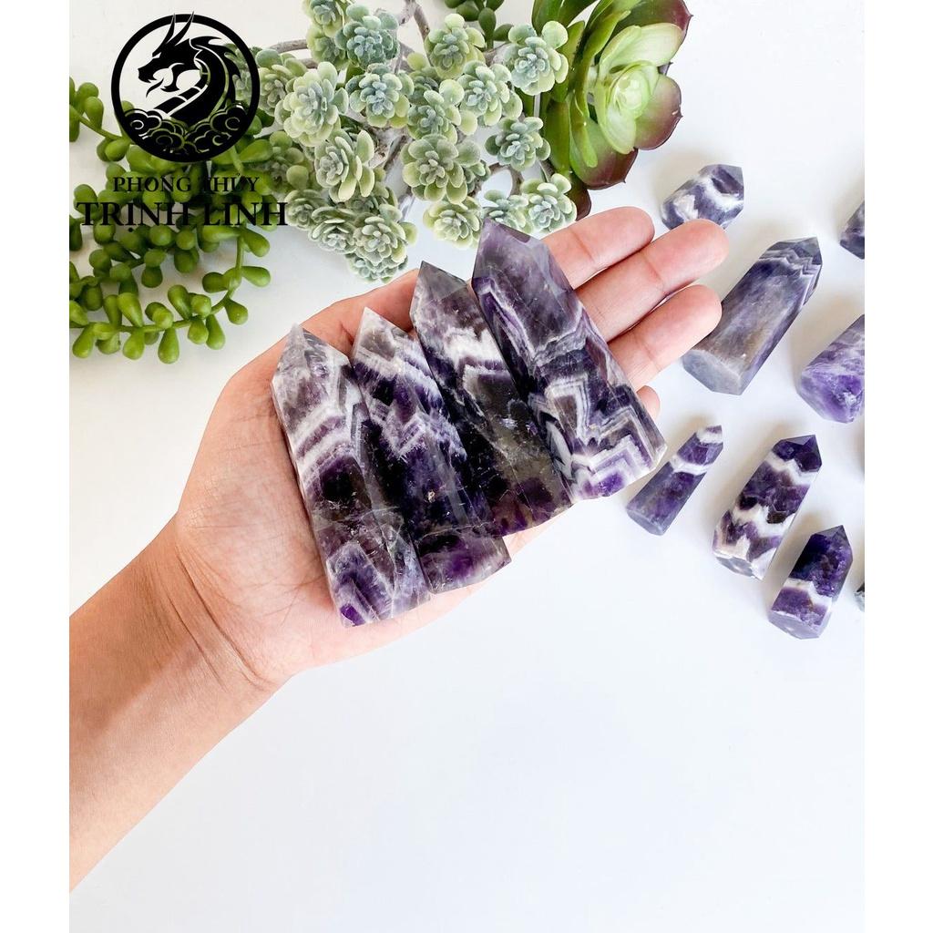 Trụ đá thanh tẩy T.A TÍM ĐẬM dùng trong Tarot, reiki, thiền định,yoga cân bằng, phong thủy